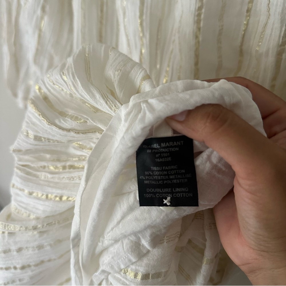 ISABEL MARANT ÉTOILE Peasant Style Dress White with Gold Stripes Size 36 - Picture 8 of 12